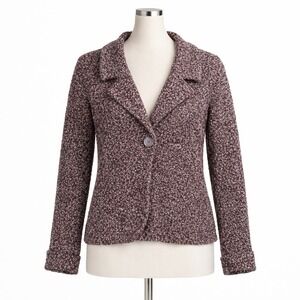 Coldwater Creek Sweater Blazer Women S 8 Brown Marled Wool Blend Boucle 1 Button